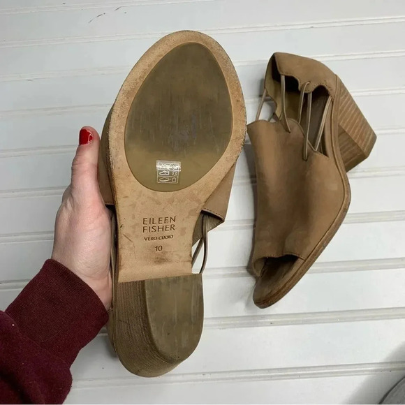 Eileen Fisher Nikki Peep Toe Sandals Block Heel - Picture 5 of 10